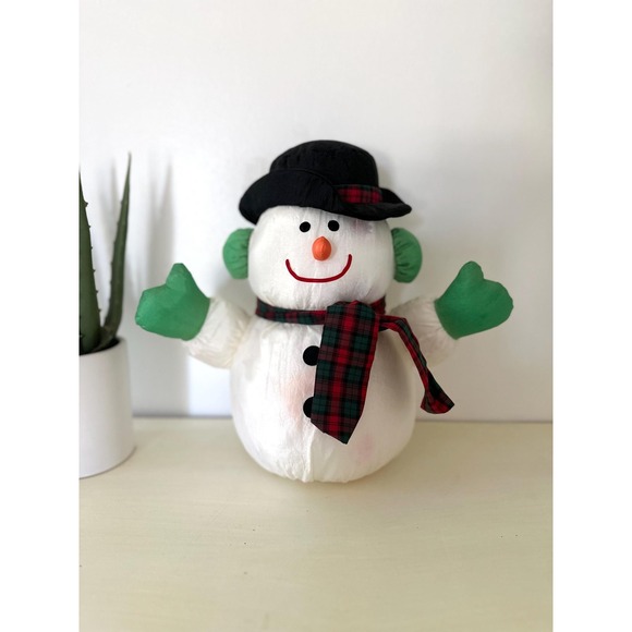 11" Snowman Gibson Greetings plush nylon Christmas holiday toy 1990s stuffed toy - Picture 1 of 10